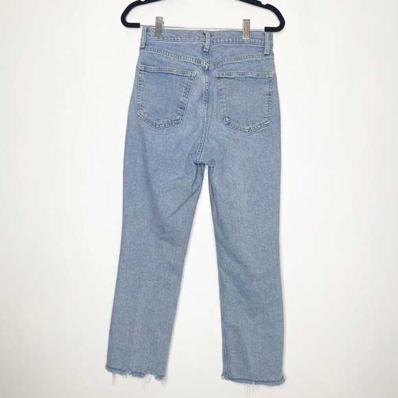 Zara Button Fly Crop Jeans Raw Hem Blue Size 8 - Picture 2 of 8